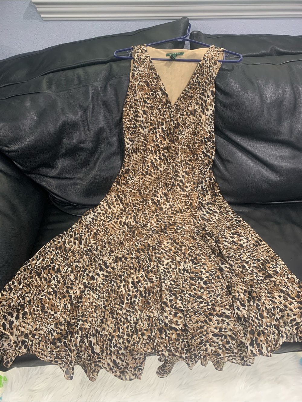 Lauren Ralph Lauren Brown Leopard Print V-Neck Mini Dress